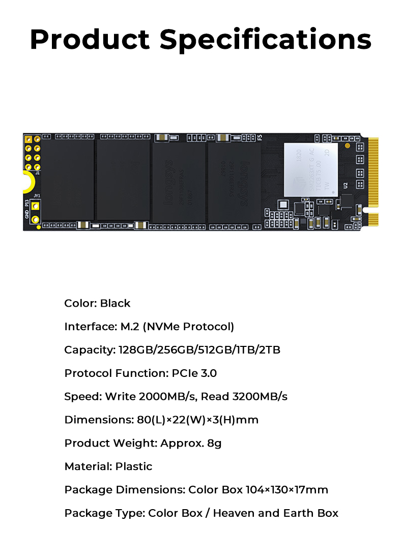 A high-capacity, internally mounted, new-generation plastic M.2 NVMe PCIe 3.0 SSD with a read speed of 2200 MB/s, suitable for large-scale data storage. - Image 3